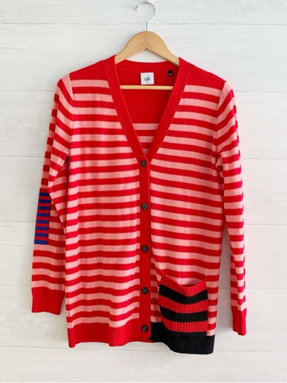 CAbi Striped Picnic Cardigan with Contrast Pocket